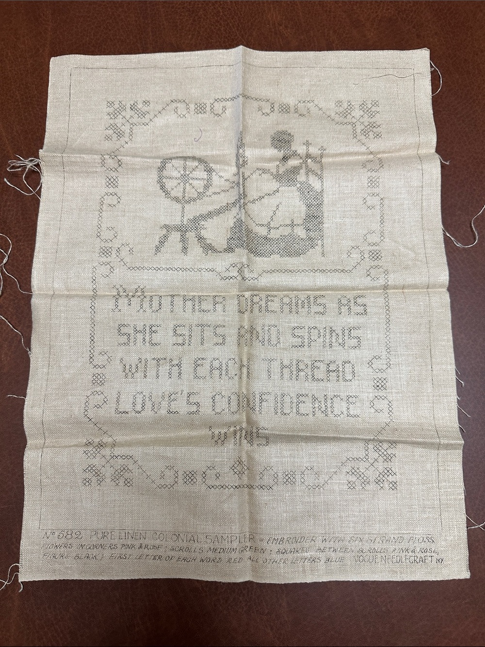 Vintage Pre Stamped Colonial-Style Linen Sampler For Embroidery